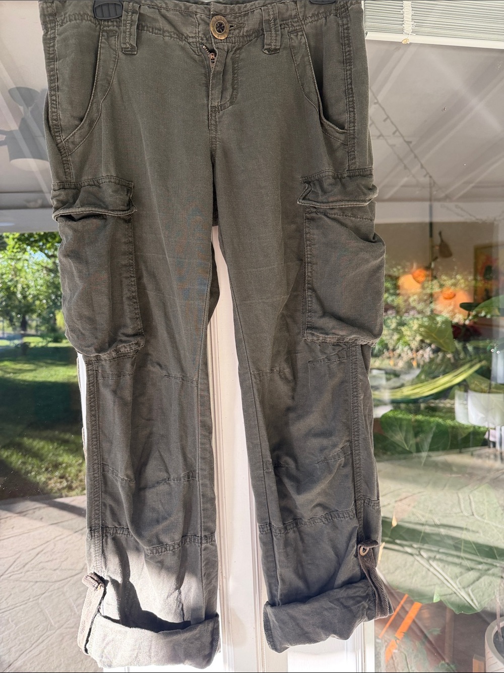 Free People linen and cotton Olive Green Cargo Pants